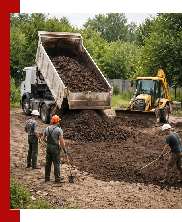 Доставка и укладка грунта для выравнивания участка в Вольске
